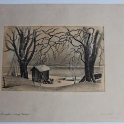 Gravure Ernst Emil SCHLATTER 1931 Lac de Constance Suisse