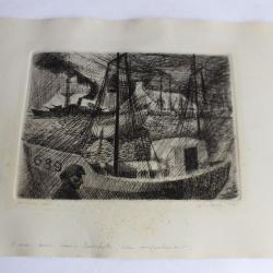 Gravure Bretagne bateaux 1960