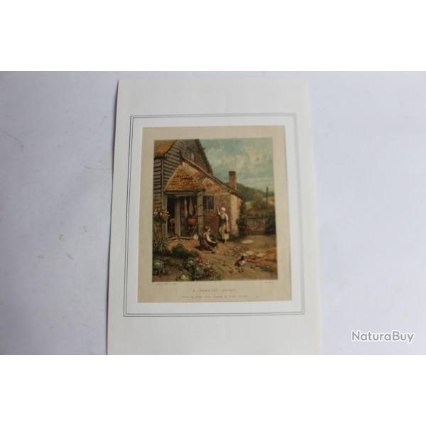 Gravure ferme agricole A Morning Gossip FOSTER London