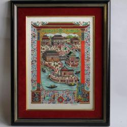 Peinture enluminure sur soie Jean GRADASSI Cité chinoise