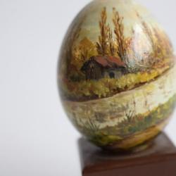 OEuf peint Canal en Chautagne peinture à l'huile RAPP 1984