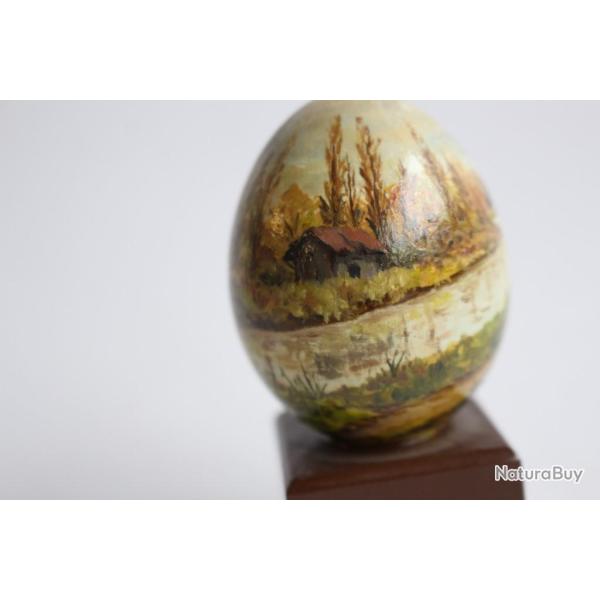 OEuf peint Canal en Chautagne peinture � l'huile RAPP 1984