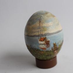 OEuf peint peinture à l'huile Bateaux RAPP 1987