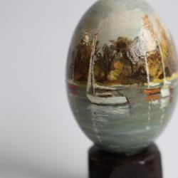 OEuf peint Le port peinture à l'huile RAPP 1987 bateaux