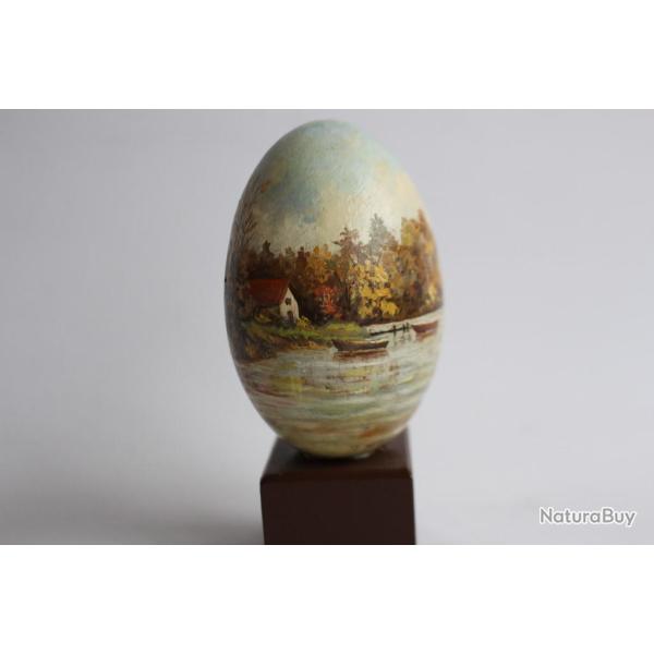 OEuf peint Automne au bord de l'eau peinture � l'huile RAPP 1984