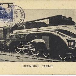 Carte-maximum France n&deg; 340 - Locomotive car&eacute;n&eacute;e - Train