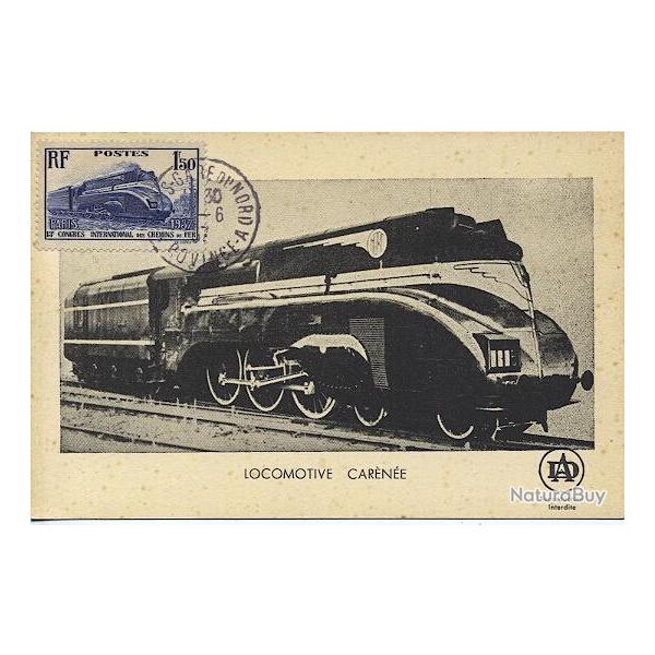 Carte-maximum France n� 340 - Locomotive car�n�e - Train