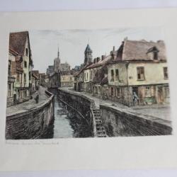 Estampe gravée sur cuivre Amiens Quai des tanneurs