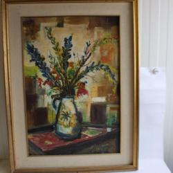 Peinture &agrave; l'huile Vase de fleurs Giacometti 1977