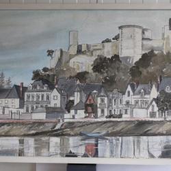 Peinture &agrave; l'huile Hans SUTTER Ch&acirc;teau de Chinon 1972