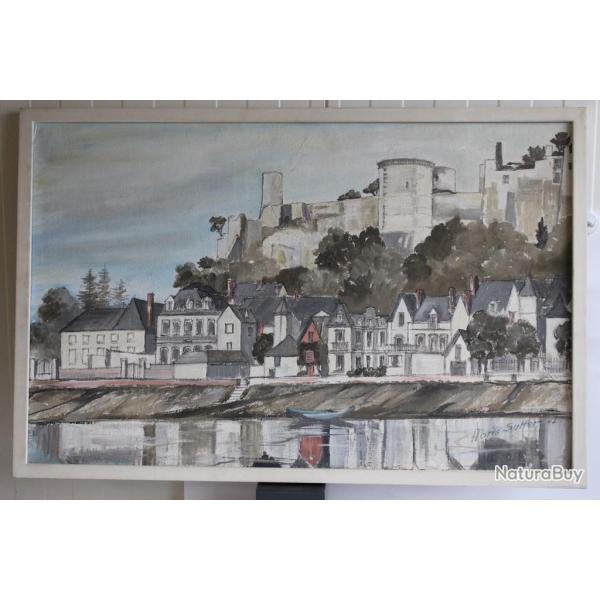 Peinture � l'huile Hans SUTTER Ch�teau de Chinon 1972