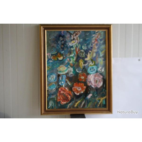 Peinture � l'huile Rose CHARREY Fleurs 1992