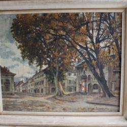 Peinture &agrave; l'huile Joseph FALQUET 1942 Rue Saint Victor Carouge Suisse