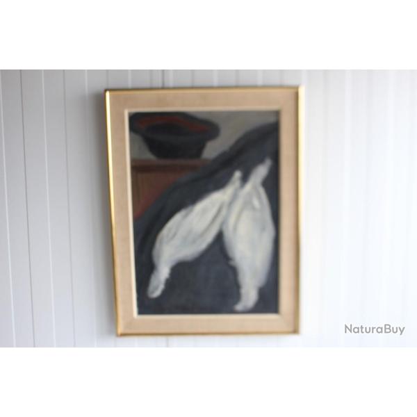 Peinture Les perdrix de neige et le feutre noir Jean VERDIER 1962