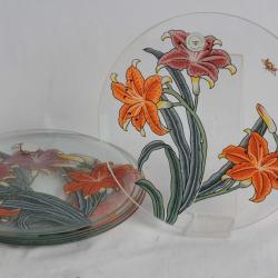 6 Assiettes verre &eacute;maill&eacute; Fleurs Dorothy Thorpe California
