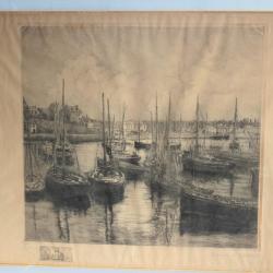 Gravure eau-forte originale Édouard LÉON Bateaux