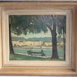 Tableau Peinture Benjamin VAUTIER Bord du Lac Gen&egrave;ve Suisse