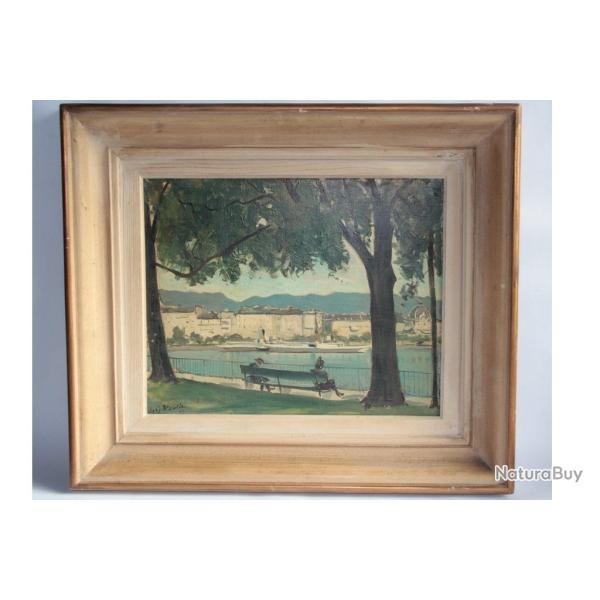 Tableau Peinture Benjamin VAUTIER Bord du Lac Gen�ve Suisse