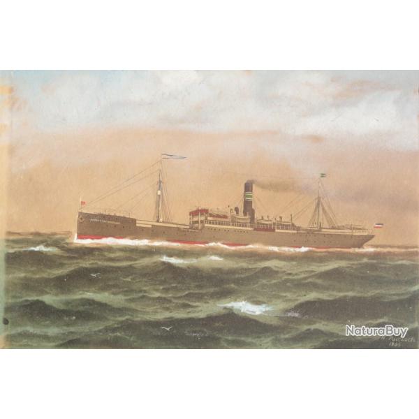 Gravure rehausse Professor Woermann N. Poetzsch 1905 Bateau