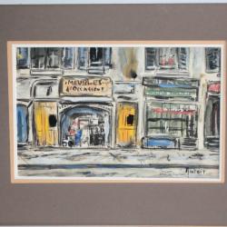Peinture originale Gen&egrave;ve Rue des Corps-Saint 1952 Mutoit