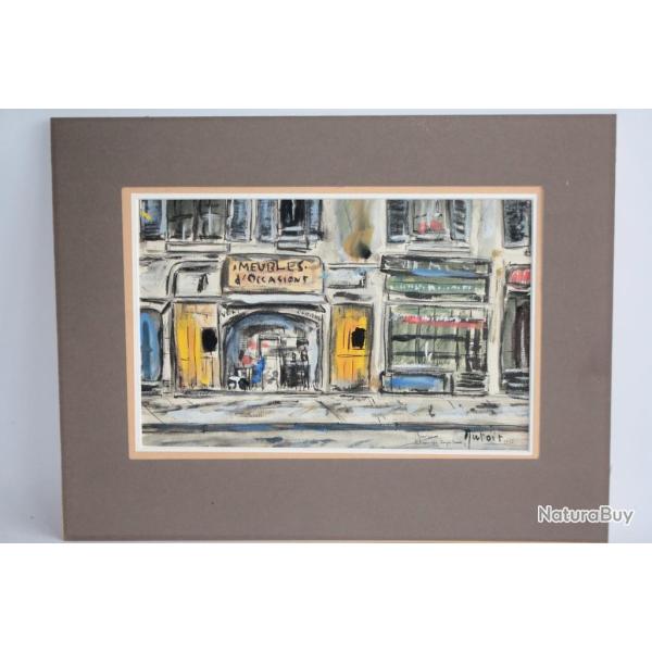 Peinture originale Gen�ve Rue des Corps-Saint 1952 Mutoit