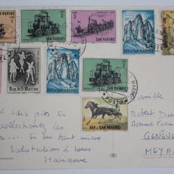 CPA San Marino timbres locomotive 1966