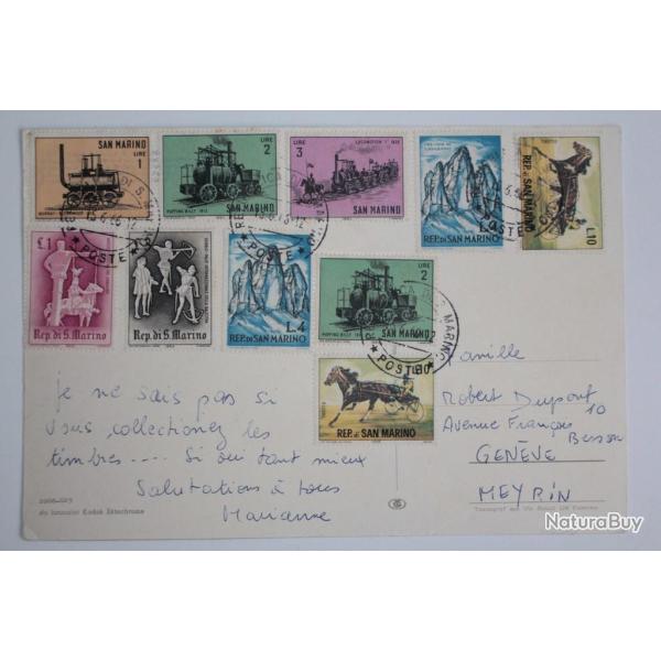 CPA San Marino timbres locomotive 1966