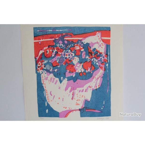 Gravure sur bois couleur Rudolf KENZI 1984