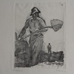 Gravure originale Ernest Pizzotti Le terrassier