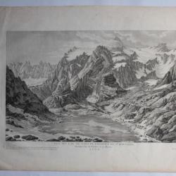 Gravure Vue du Lac au pied de l'Hospice du St-Bernard Suisse Besson