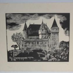 Gravure sur bois Ernest Pizzotti Château fort