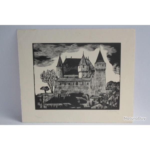 Gravure sur bois Ernest Pizzotti Chteau fort