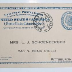 CPA Entier Postal Amérique avec réponse payée 1923