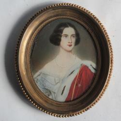 Ancienne Peinture miniature portrait femme