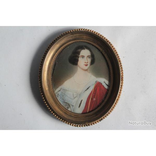 Ancienne Peinture miniature portrait femme