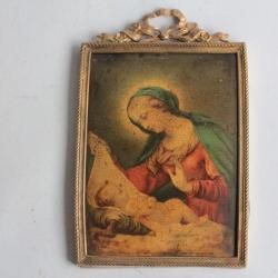 Peinture miniature cuivre bombé Vierge à l'enfant