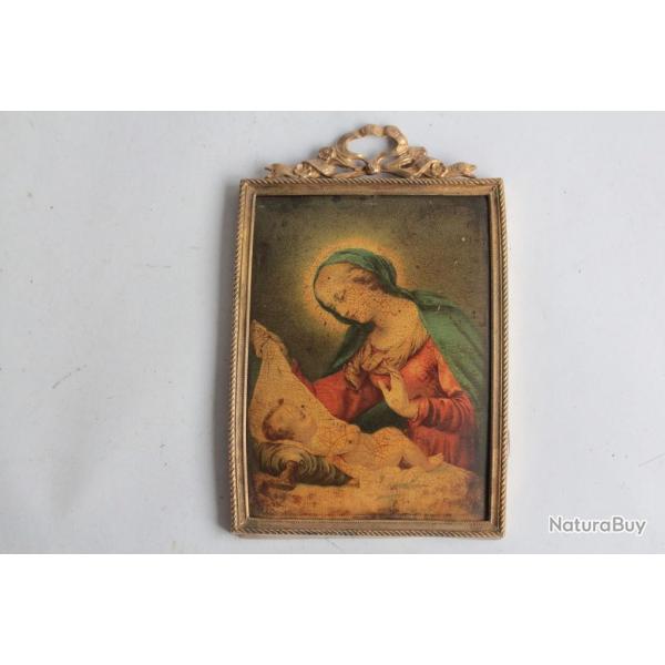 Peinture miniature cuivre bomb� Vierge � l'enfant