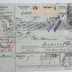 CPA Allemagne Stuttgart Zollfrei recommandée 1921