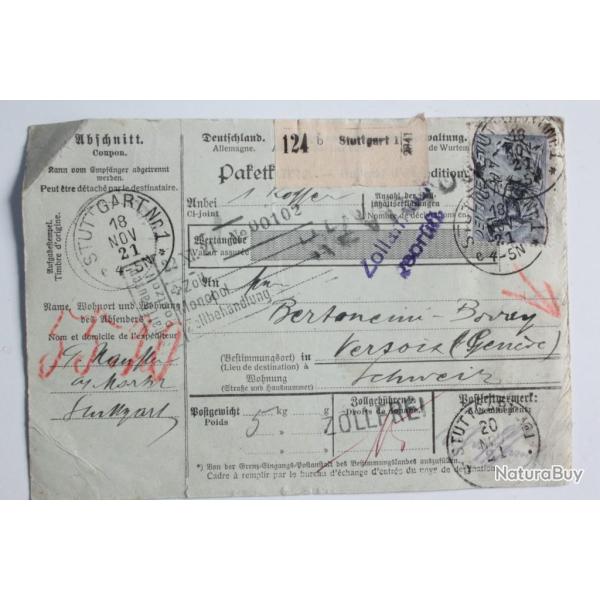 CPA Allemagne Stuttgart Zollfrei recommand�e 1921