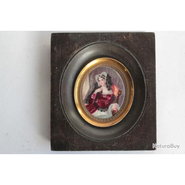 Peinture miniature �maux sur cuivre Portrait de femme