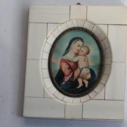 Peinture miniature Vierge à l'enfant N. Raffael