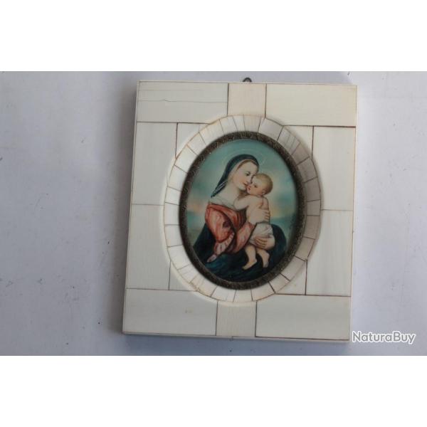 Peinture miniature Vierge � l'enfant N. Raffael