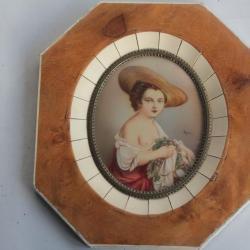 Peinture miniature portrait érotique Femme Heber