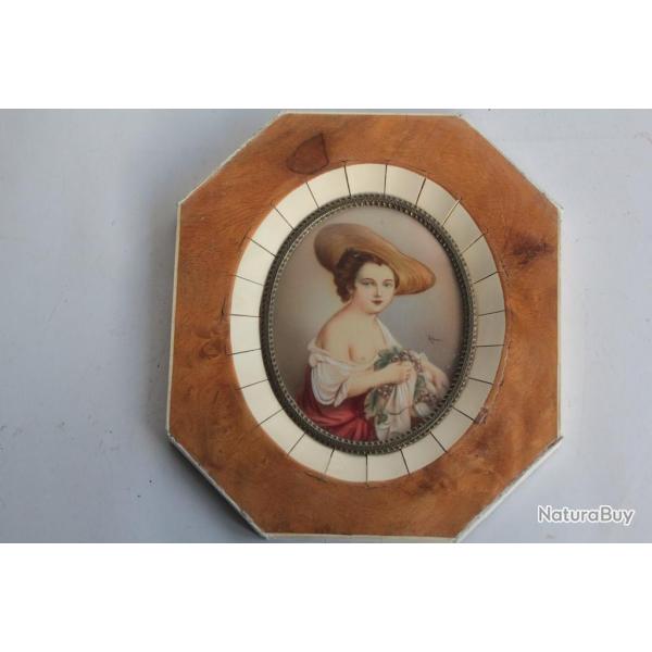 Peinture miniature portrait �rotique Femme Heber