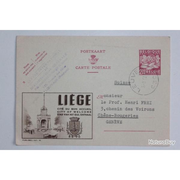 CPA Entier postale Belgique agriculture Li�ge 1953