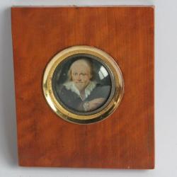 Ancienne Peinture miniature portrait homme aux lunettes