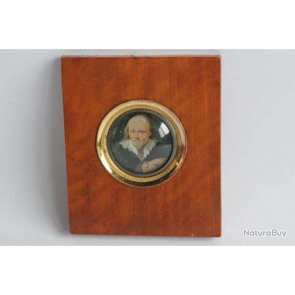 Ancienne Peinture miniature portrait homme aux lunettes