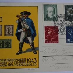 CPA Suisse journ&eacute;e du timbre 1943 et timbre pro juventute