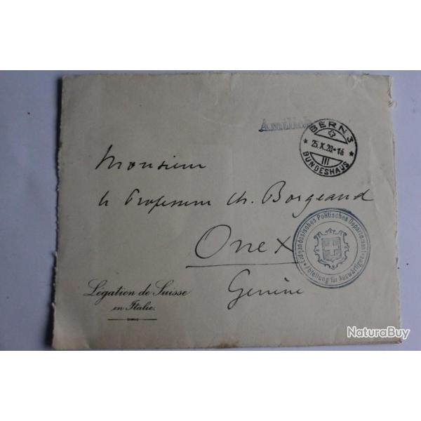 Enveloppe l�gation de Suisse en Italie politisches department 1920