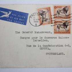 Enveloppe Afrique du sud cachet de la bank central par avion 1958